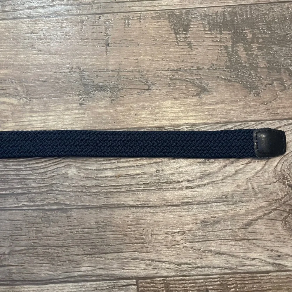 Vintage‎ Navy Blue Braided Elastic Stretch Belt Leather Buckle USA M 34-36